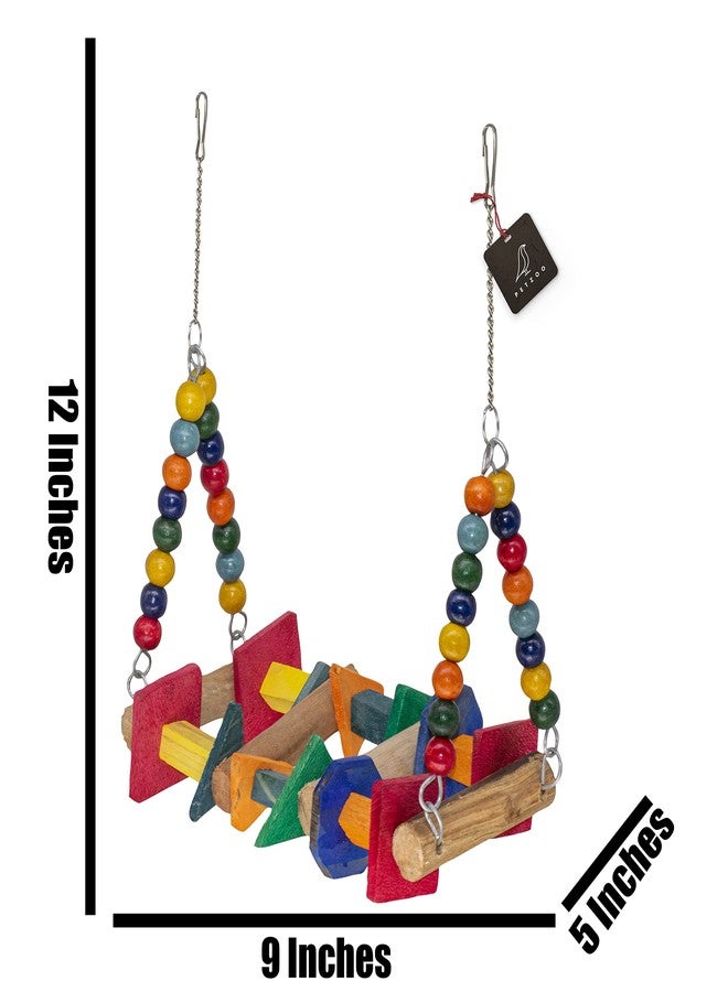 PETZOO Playful Bird Perch Swing, Colorful Toy for Big Birds, Macaw, African Grey, Parrot, Cage Accessories, Resting Toy & Wooden Training Aid for Bird & Parrots - Image 4